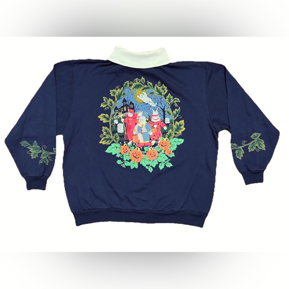Vintage Spumoni Halloween Graphic Collared Sweatshirt Women Large 80s 90s